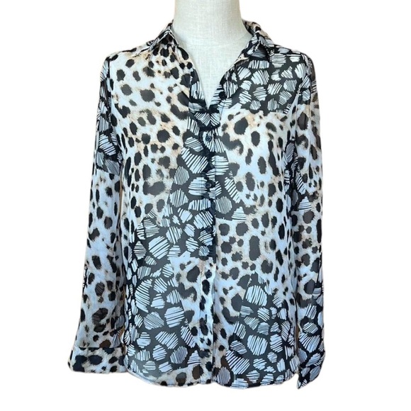 ASOS Small Size 4 Sheer Leopard Polka Dot Mixed Media Long Sleeve Blouse - Picture 1 of 8